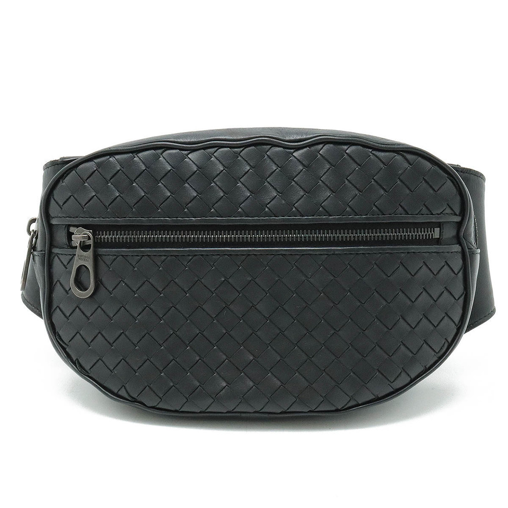 BOTTEGA VENETA Intrecciato Body Bag Waist Pouch Leather Black